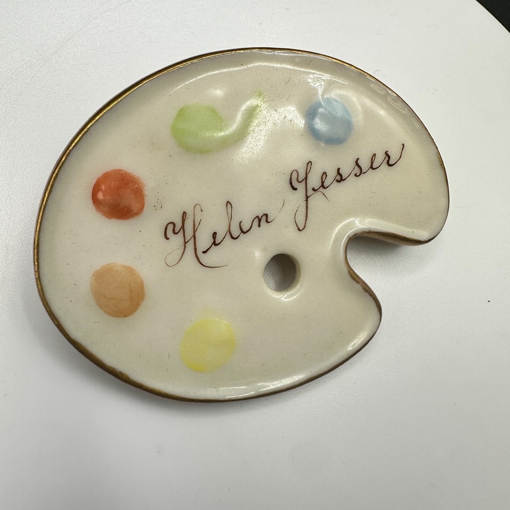 VTG Artist Painter Palette Brooch Pin Signed Helen Gesser Enamel Gold Tone Art